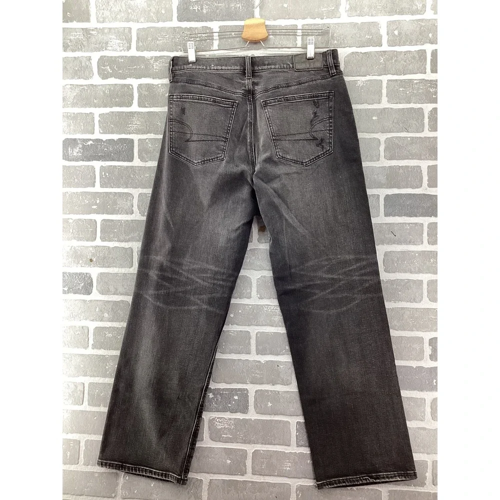 American Eagle AE EX Boyfriend Jeans Washed Black Distressed Straight Leg 6